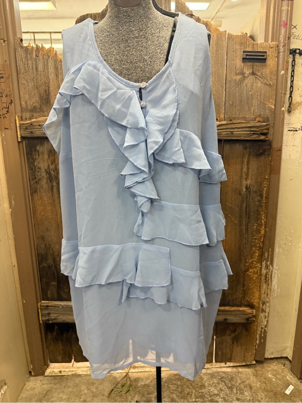 Light Blue Ruffle Long Sleeve Midi Dress - Unbranded